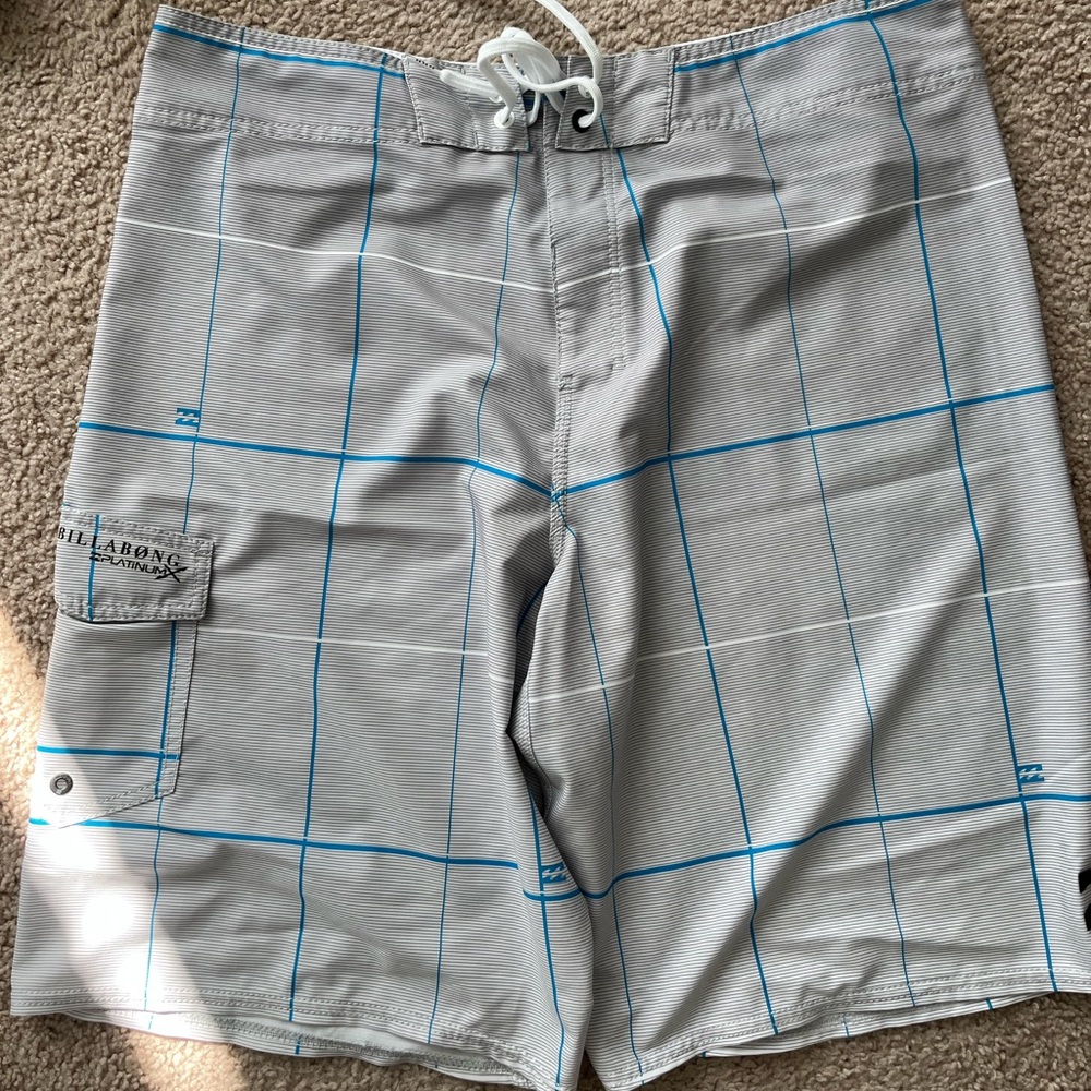 Billabong Board Shorts - 36W - blue pinstripe on Grey